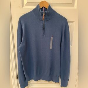 NWT!! Tommy Hilfiger Men’s Cotton 1/4 Zip Pullover Long Sleeve Sweater Blue L